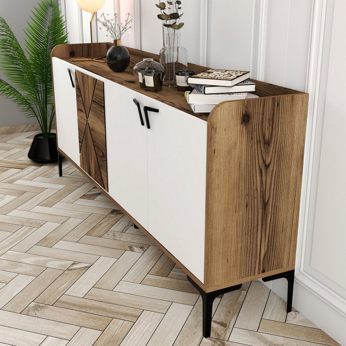 Hanah Home Consola Industrial Venedik Nogal y Blanco 180x78x35 cm